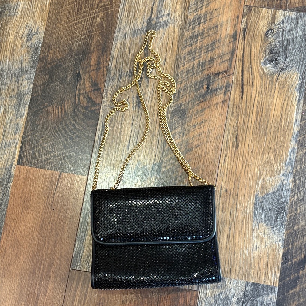 Whiting &‎ Davis Black Mesh Clutch with Gold Chain